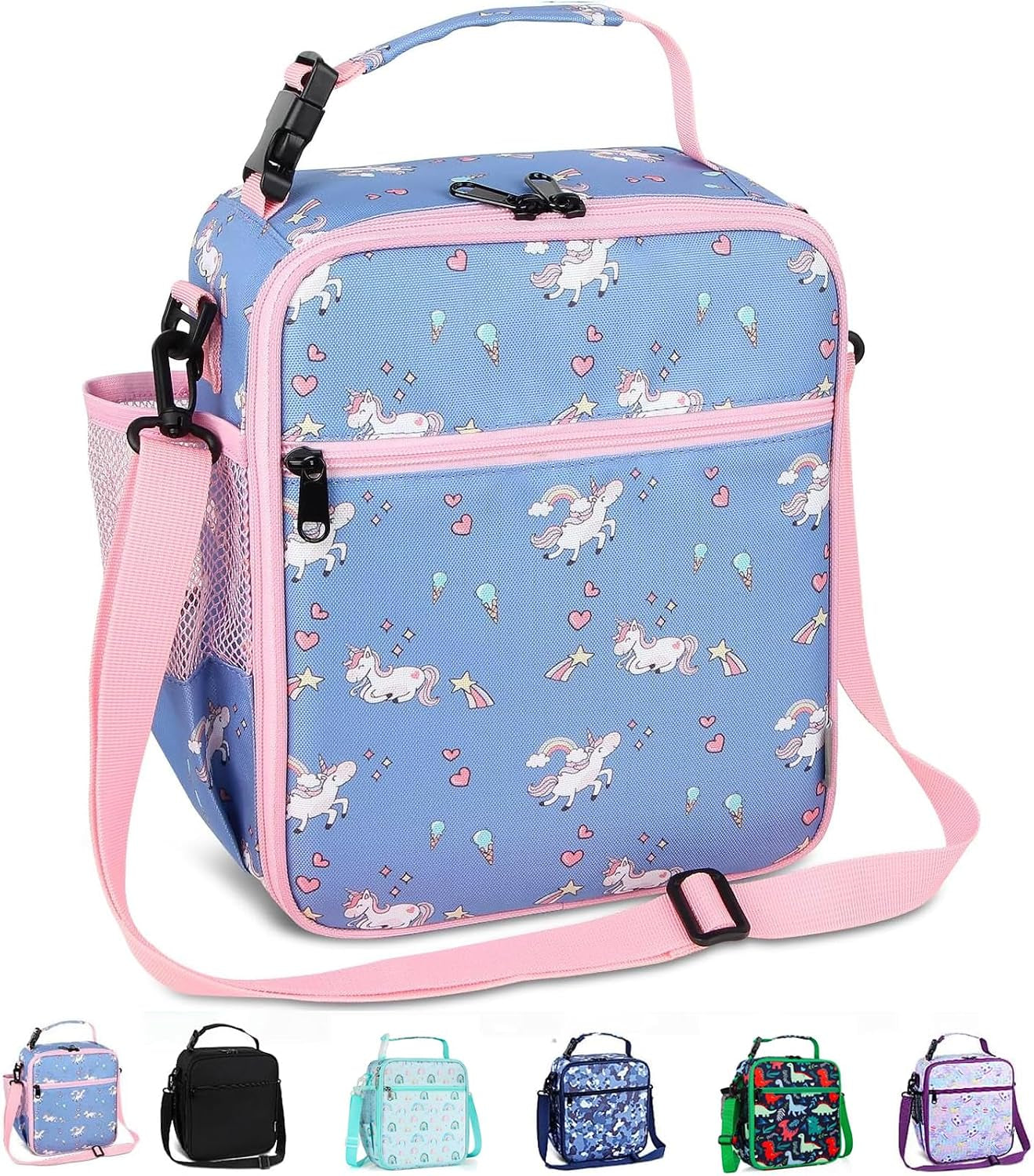 Kids Lunch Bag, Reusable Lunch Bag with Adjustable Strap, Insulated Picnic Bag (Dinosaur)
