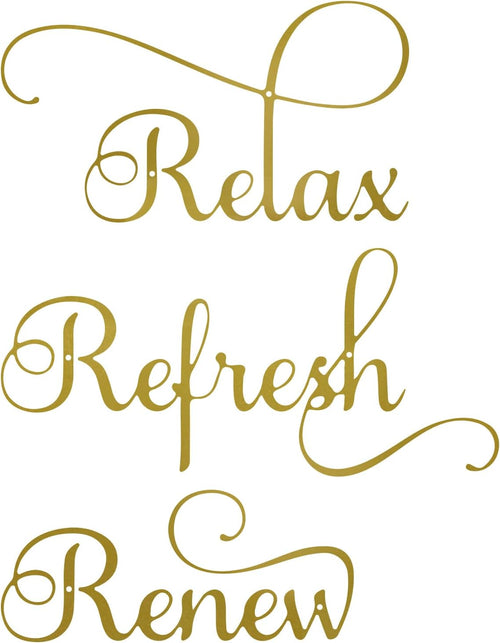 3 Pieces Letter Sign Black Metal Relax Refresh Renew Bathroom Wall Art Metal Black Farmhouse Wall Decorations for Home Living Room Any Room Bathroom Sign (Gold)