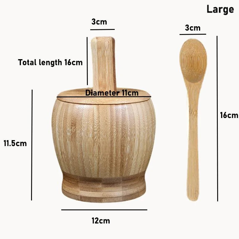 Traditional Bamboo Mortar and Pestle Set Garlic Grinder Herb Spice Masher Seasoning Crusher Kitchen Tool for Mash Spices Pepper