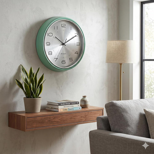12 Inch Vintage Retro Wall Clock, Metal Dial Silent Non-Ticking Domed Glass Battery Operated, Design for Kitchen Living Room, Bedroom,Office (Sage Green)