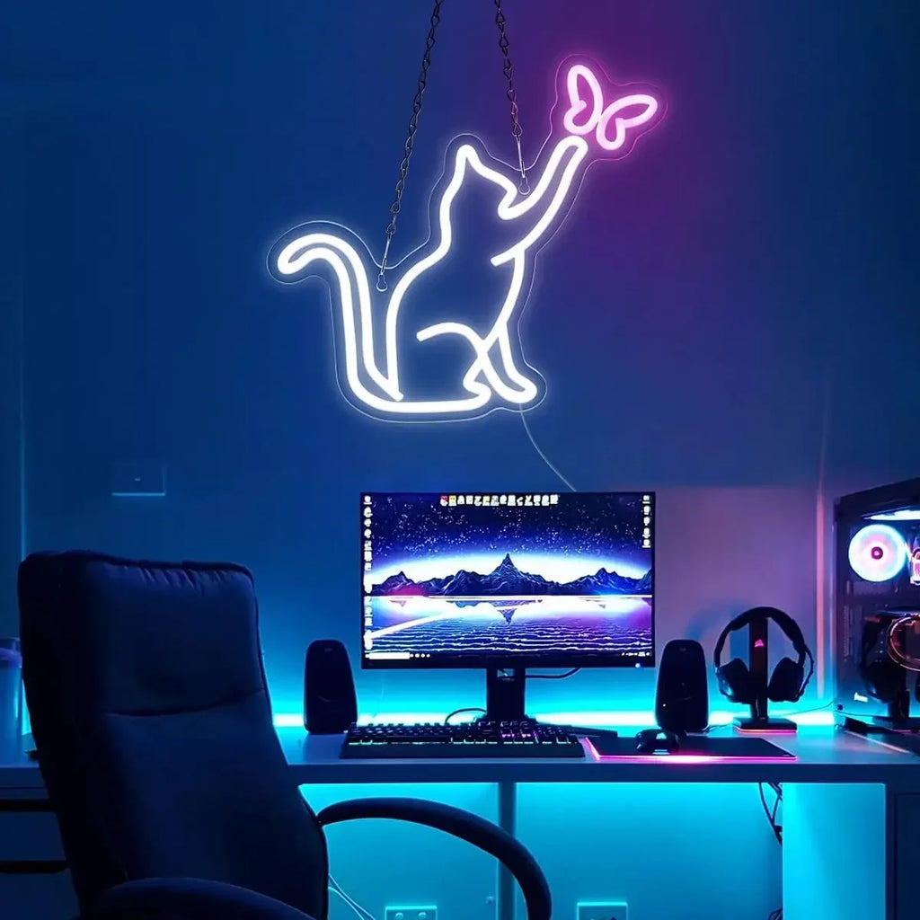 Cats and Butterflies LED Neon Sign USB Dimmable Neon Light Sign