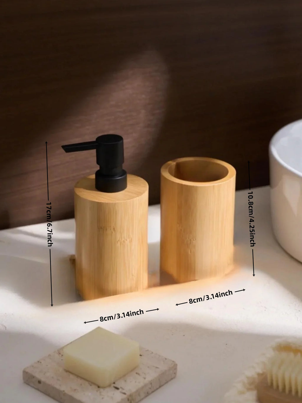 15Oz Bamboo Soap and Lotion Dispenser Bottle Bathroom Accessories Set, Bamboo Soap Dispenser Bottle Refillable Liquid Pump Bottl