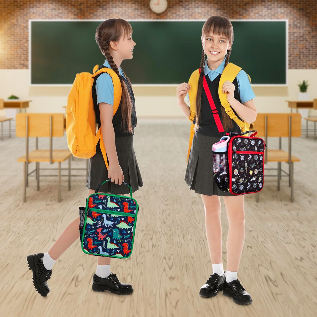 Kids Lunch Bag, Reusable Lunch Bag with Adjustable Strap, Insulated Picnic Bag (Dinosaur)