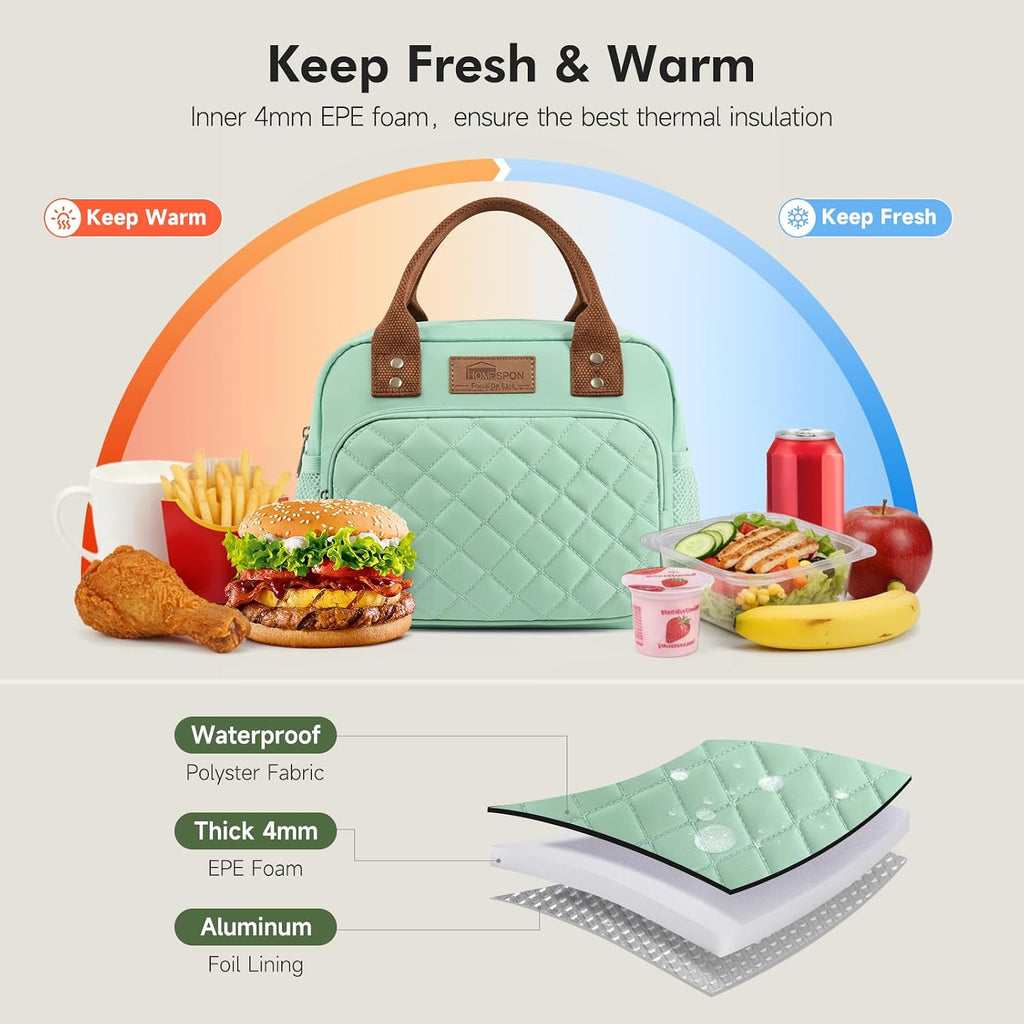 Insulated Lunch Bag for Women Men Work Adult Cool Bag Lunch Box Container Ladies Lunch Tote (Green)