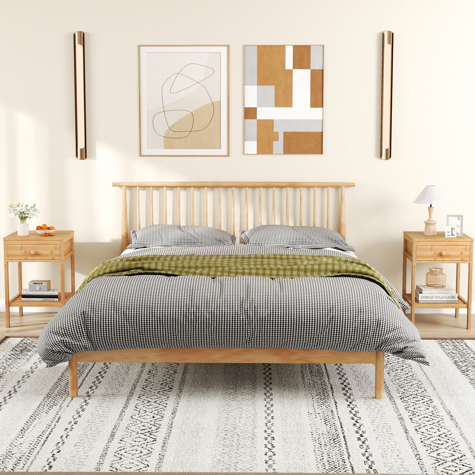 Bamboo Nightstand Bedside Table with Storage Drawer and Open Shelf