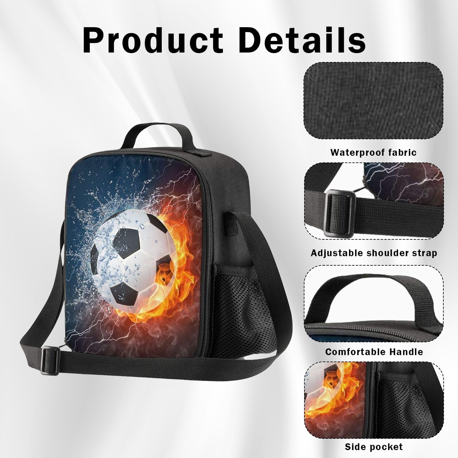 Football Lunch Box, Portable Insulated Lunch Bag Kids Lunch Box Bag, Waterproof Leakproof Thermal Cooler Bags for School Picnic Travel Hiking, 25X19X8Cm