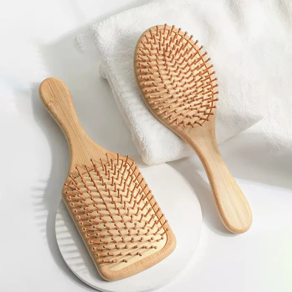 Bamboo Hair Brush Air Bag Wide Teeth Bamboo Combs Smooth Massage Scalp Brush Barber Comb Women Hairdressing Styling Hair Tools