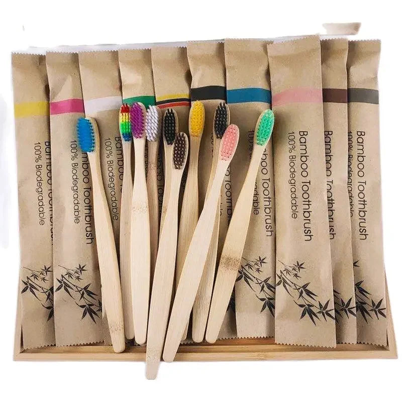 10Pcs Colorful Natural Bamboo Toothbrush Soft Bristle Charcoal Teeth Whitening Soft Dental Oral Care