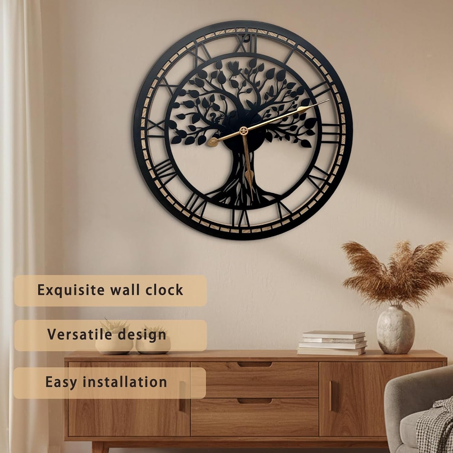 Tree of Life Wall Clock, Clocks for Living Room, Kitchen Clock Quiet and No Ticking, Suitable for Wall Decor, Living Room Decoration, Kitchen Decoration(40Cm)