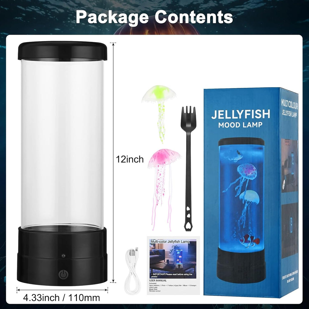 Jellyfish Lamp with 7 Colours, Electric Jellyfish Light Lamp with Auto Color Changing, Mood Table Lamp for Home, Office, Aquarium, Tank [Black]