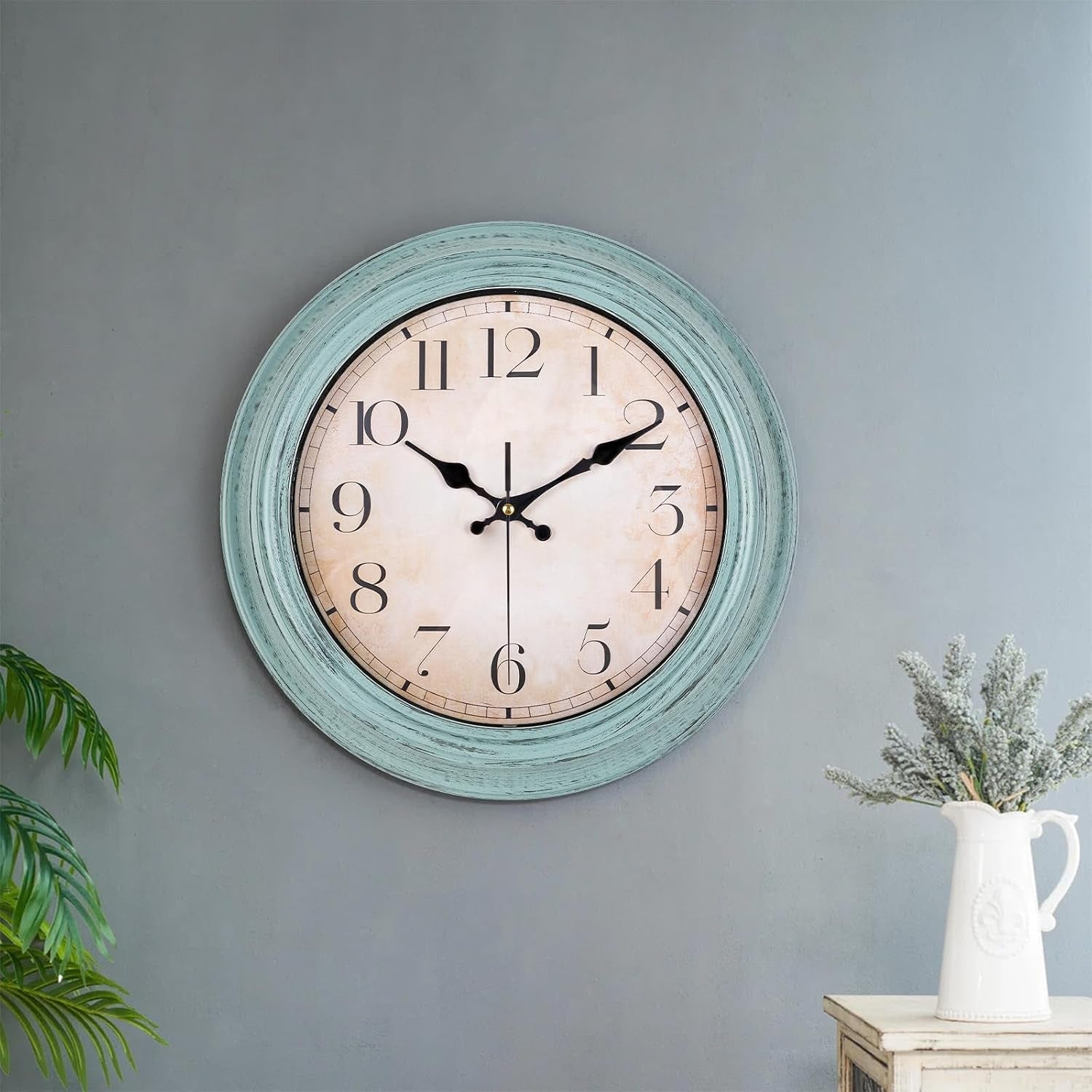 Wall Clock, 12 Inch Silent Wall Clocks Vintage Modern Decorative Clock with 3D Numerals, Battery Operated Hanging Wall Clock for Home Kitchen Cafe Hotel Office Decor, Turquoise