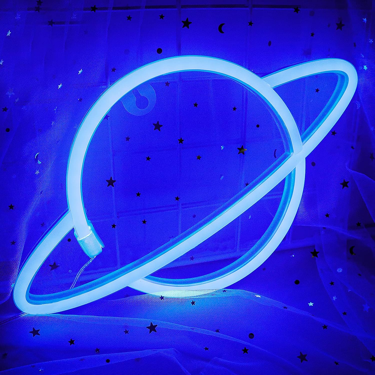 Planet Neon Signs,  Led Neon Light Sign Powered by Battery or USB (Blue&Pink)