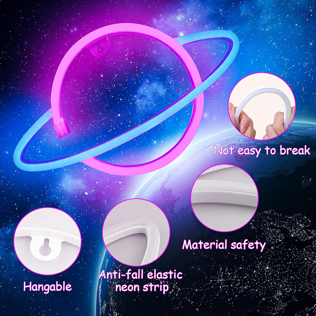 Planet Neon Signs,  Led Neon Light Sign Powered by Battery or USB (Blue&Pink)
