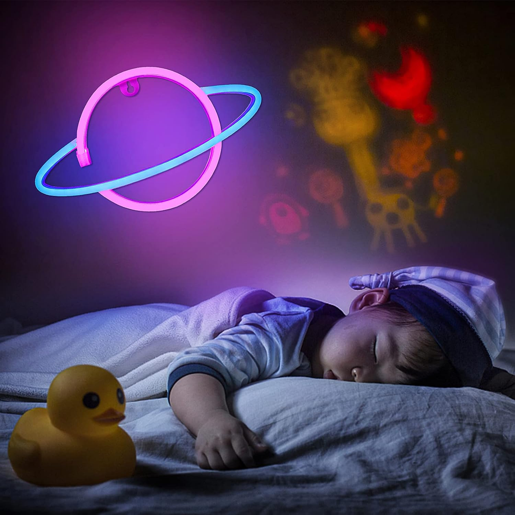 Planet Neon Signs,  Led Neon Light Sign Powered by Battery or USB (Blue&Pink)