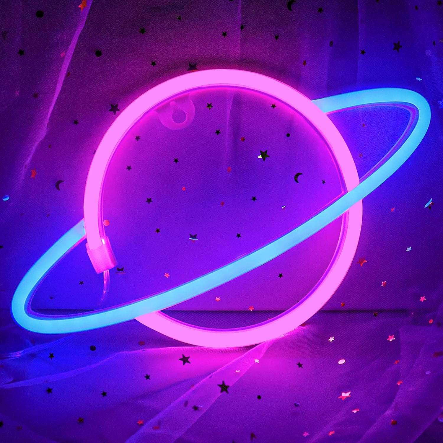 Planet Neon Signs,  Led Neon Light Sign Powered by Battery or USB (Blue&Pink)
