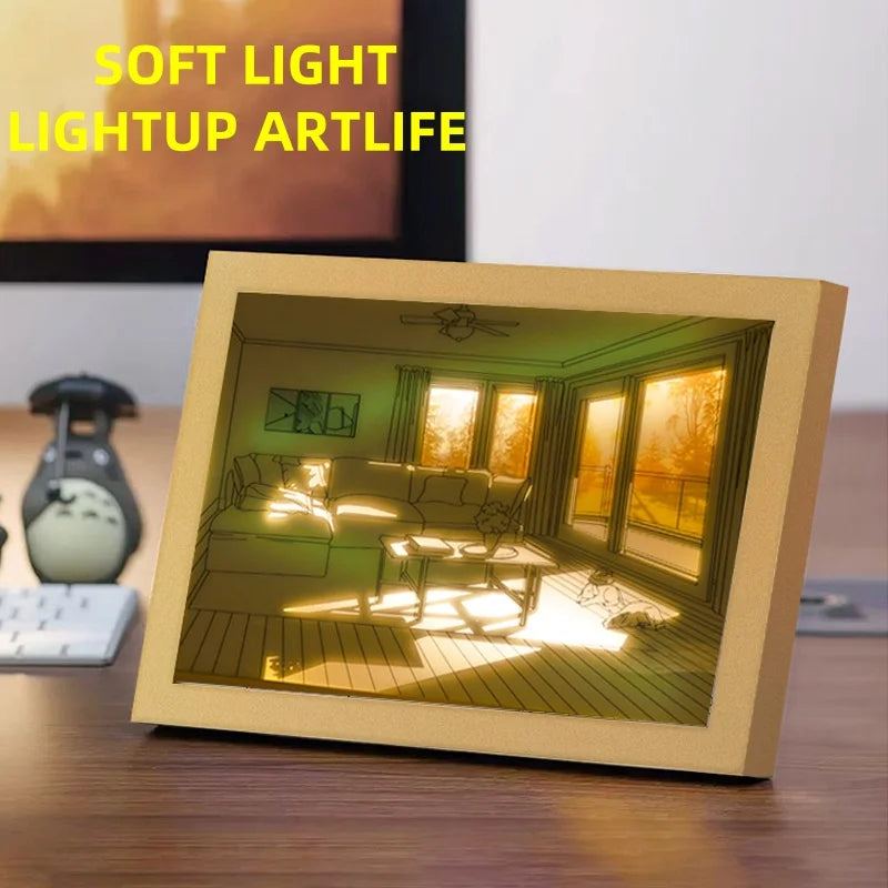 INS Lighting Painting Decorations Modern and Minimalist Bedside Bedroom Creative Luminous Lighting Painting Three Color Dimming