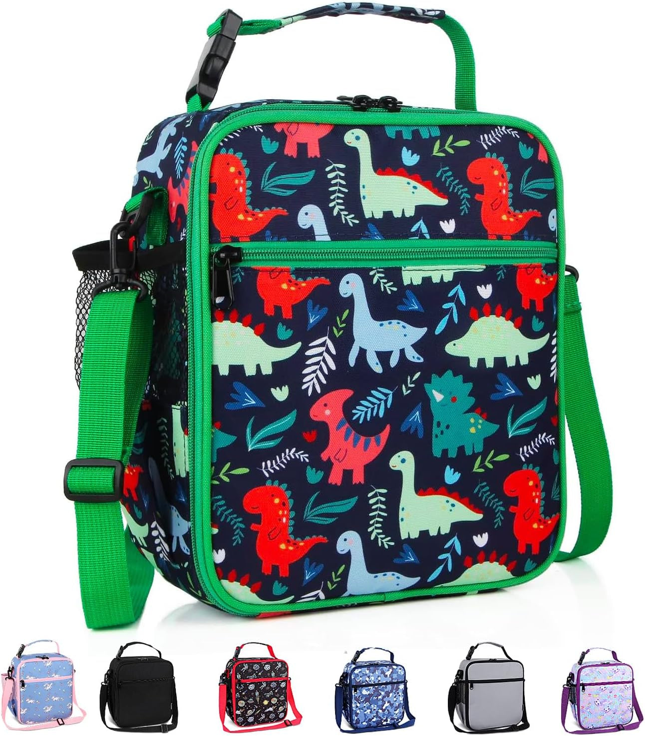 Kids Lunch Bag, Reusable Lunch Bag with Adjustable Strap, Insulated Picnic Bag (Dinosaur)