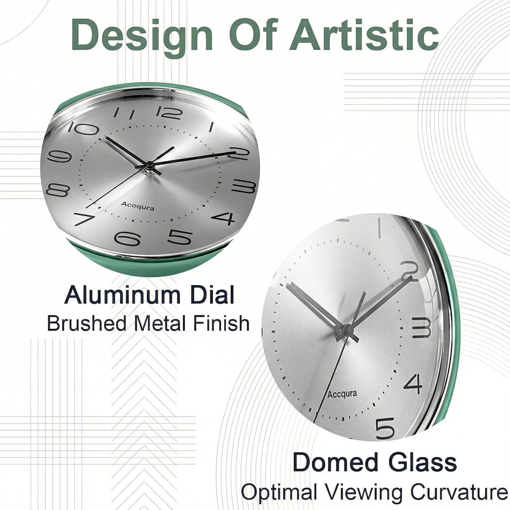12 Inch Vintage Retro Wall Clock, Metal Dial Silent Non-Ticking Domed Glass Battery Operated, Design for Kitchen Living Room, Bedroom,Office (Sage Green)