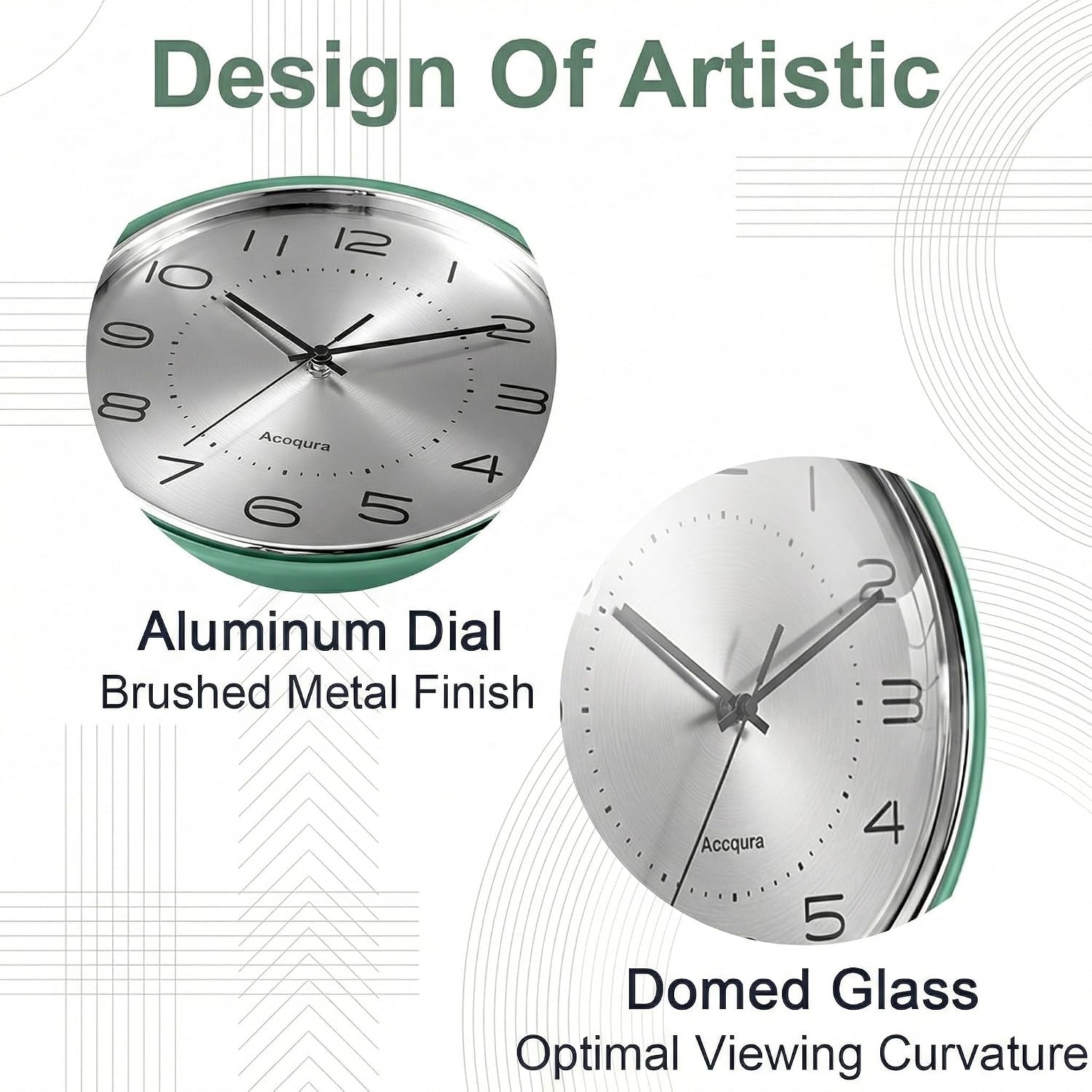 12 Inch Vintage Retro Wall Clock, Metal Dial Silent Non-Ticking Domed Glass Battery Operated, Design for Kitchen Living Room, Bedroom,Office (Sage Green)