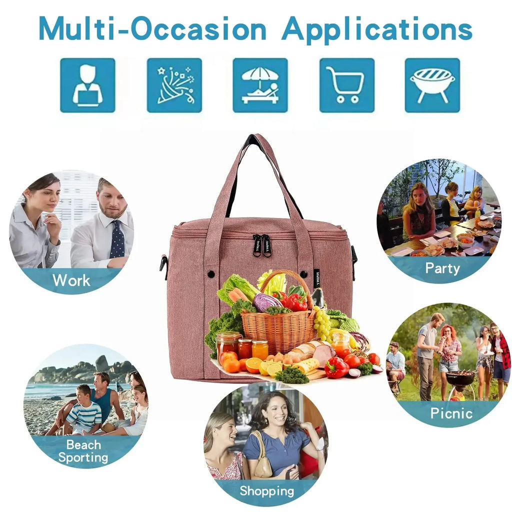 1Pc Insulated Lunch Bag for Men/Women, Reusable Large Lunch Cooler Box Tote Shoulder Strap for Work Office Picnic Beach Travel