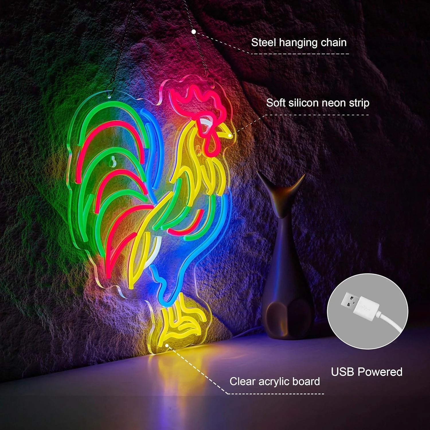 Rooster Neon Sign USB Powered LED Dimmable LED Neon Light for Bar Club Bedroom Hotel Pub Cafe Dorm Decor Personzalized Gift