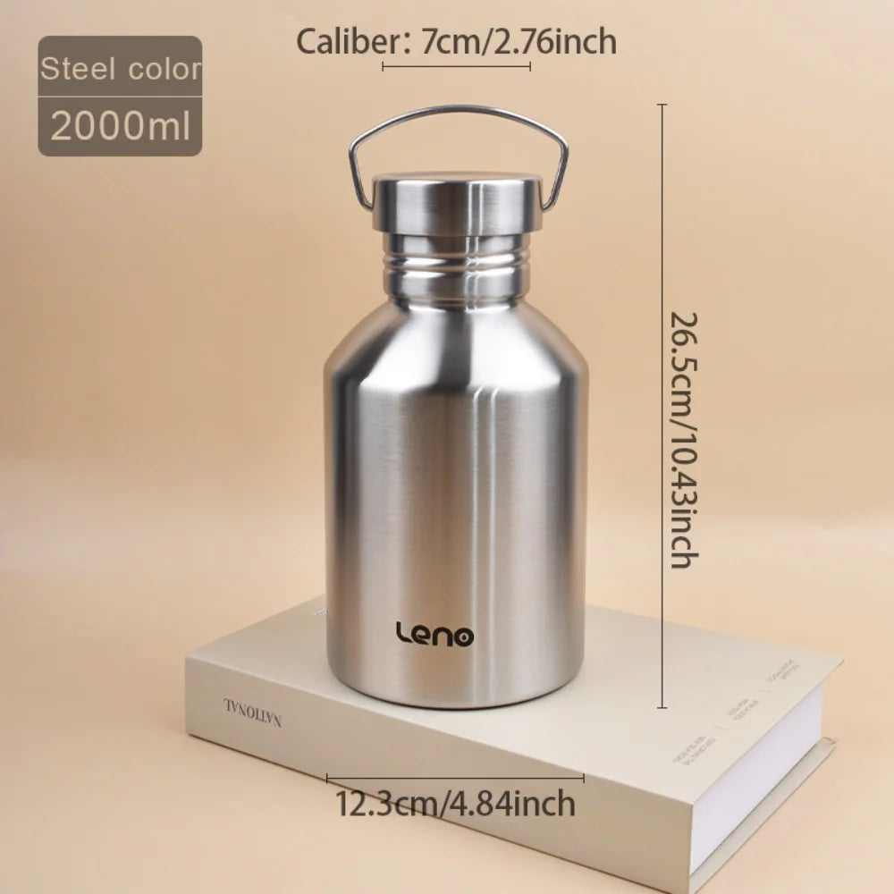 2L Drink Bottle Large Capacity Stainless Steel Single-Layer Metal Flask