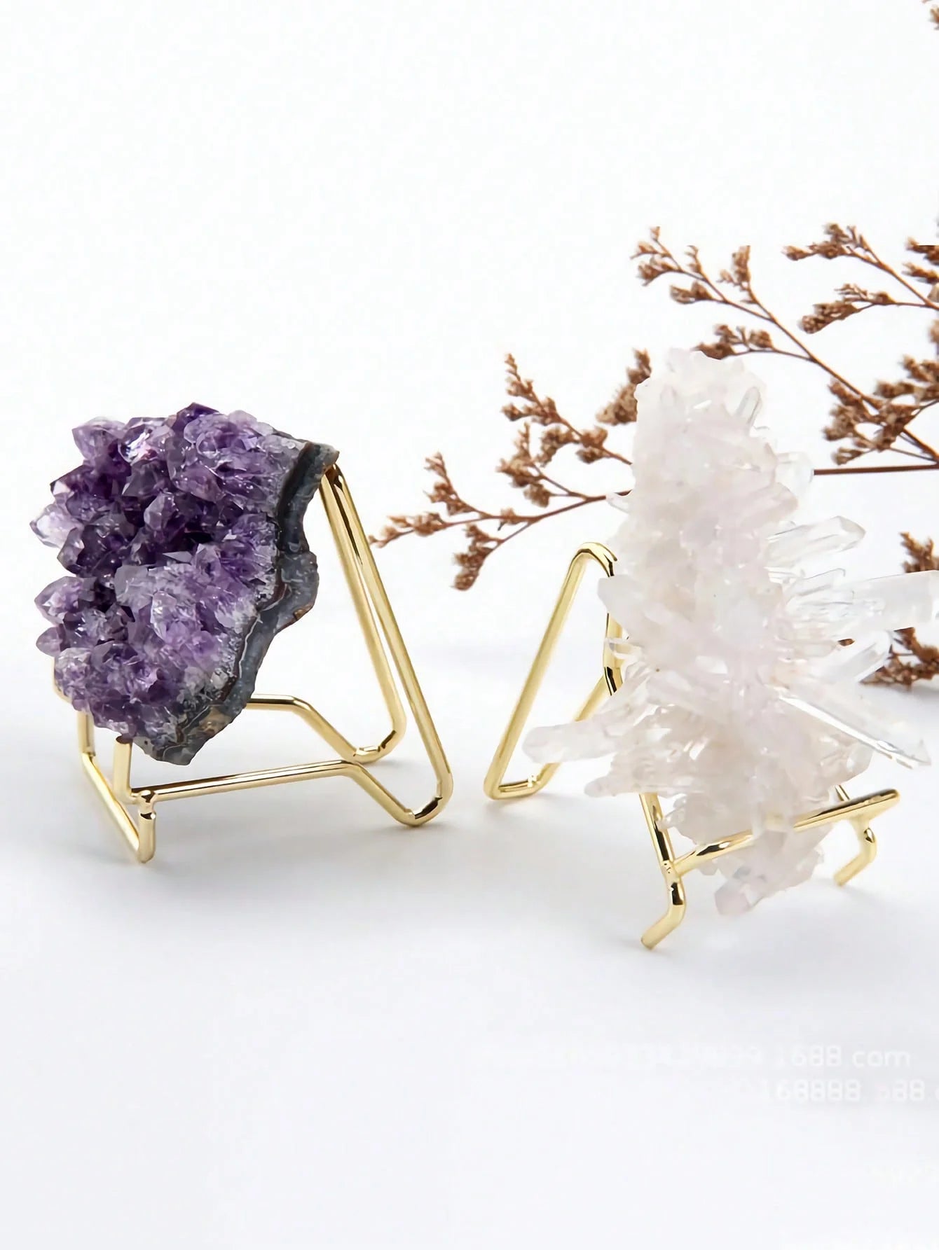 1Pcs Rock Display Stand Gold Metal Easel Stands Crystals Holder for Display Collectibles Crystals, Rocks, Geodes, Heart Stones,