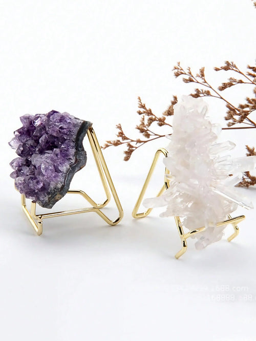 1Pcs Rock Display Stand Gold Metal Easel Stands Crystals Holder for Display Collectibles Crystals, Rocks, Geodes, Heart Stones,