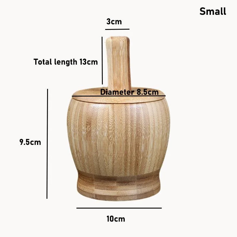 Traditional Bamboo Mortar and Pestle Set Garlic Grinder Herb Spice Masher Seasoning Crusher Kitchen Tool for Mash Spices Pepper