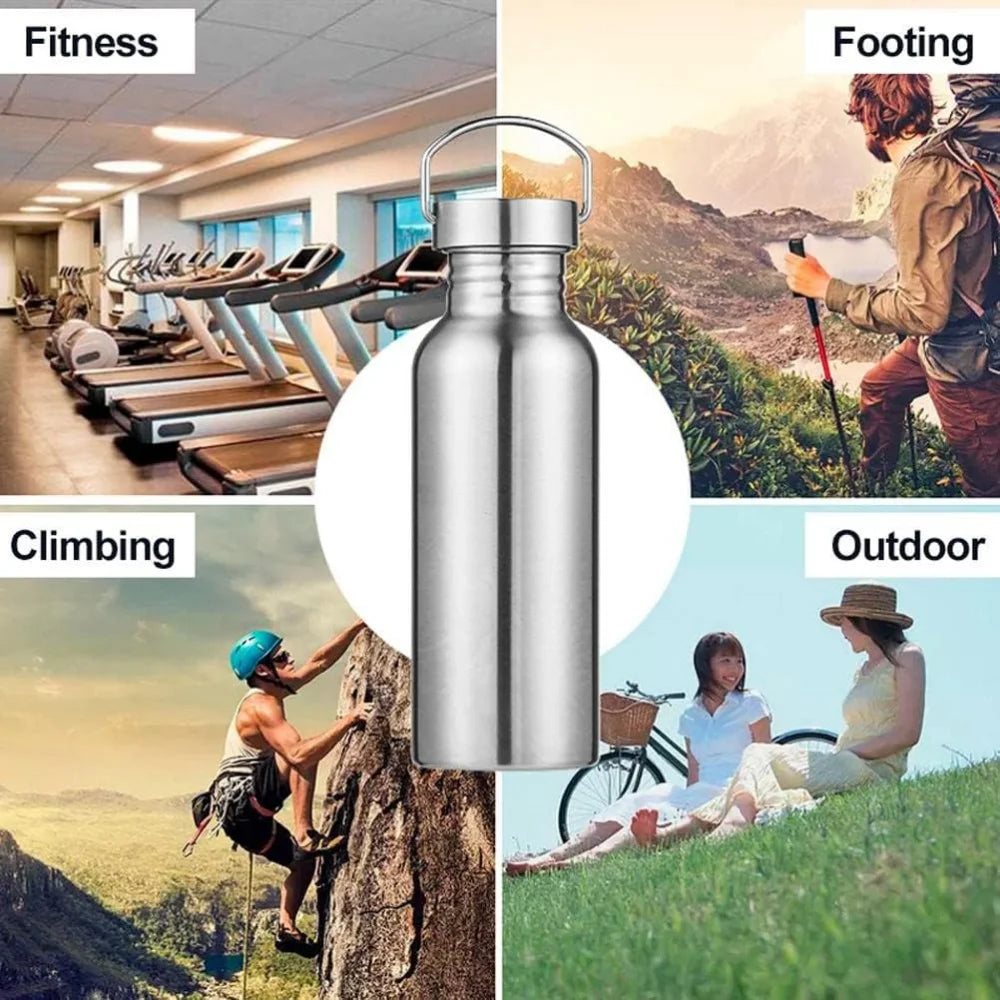 1000ML Stainless Steel Water Bottle, Non-Insulated Single-Wall, Dishwasher Safe, Plastic-Free 304 Metal Water Bottle, Wide-Mouth