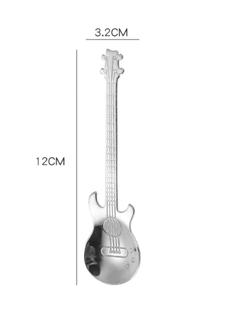 Silver Stainless Steel Guitar Shaped Tea Spoon Novelty Gift Party Dessert Music