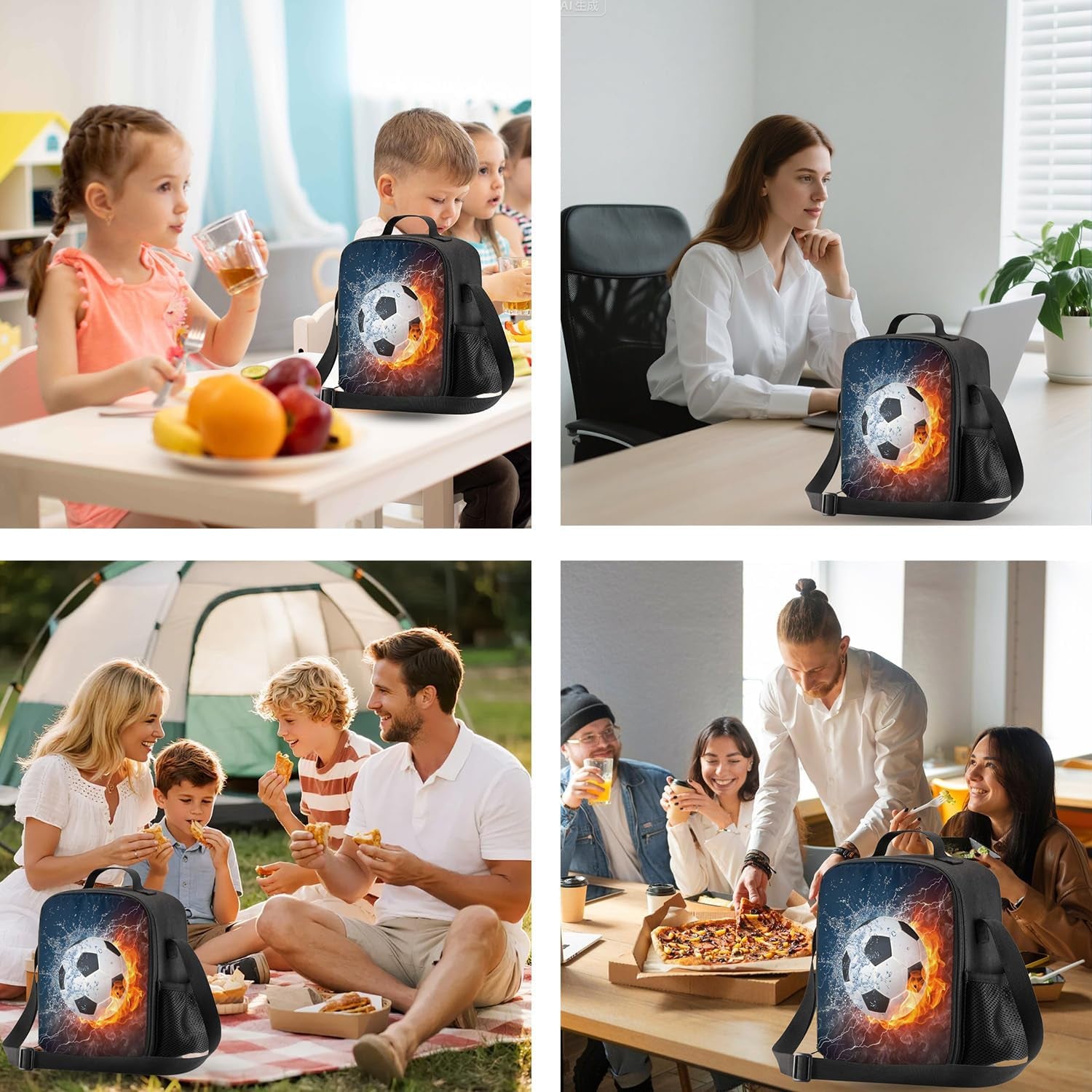 Football Lunch Box, Portable Insulated Lunch Bag Kids Lunch Box Bag, Waterproof Leakproof Thermal Cooler Bags for School Picnic Travel Hiking, 25X19X8Cm