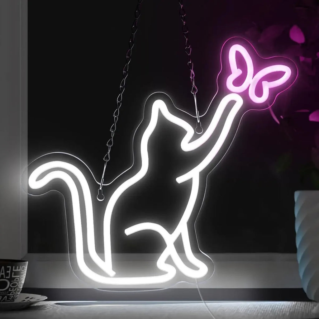 Cats and Butterflies LED Neon Sign USB Dimmable Neon Light Sign