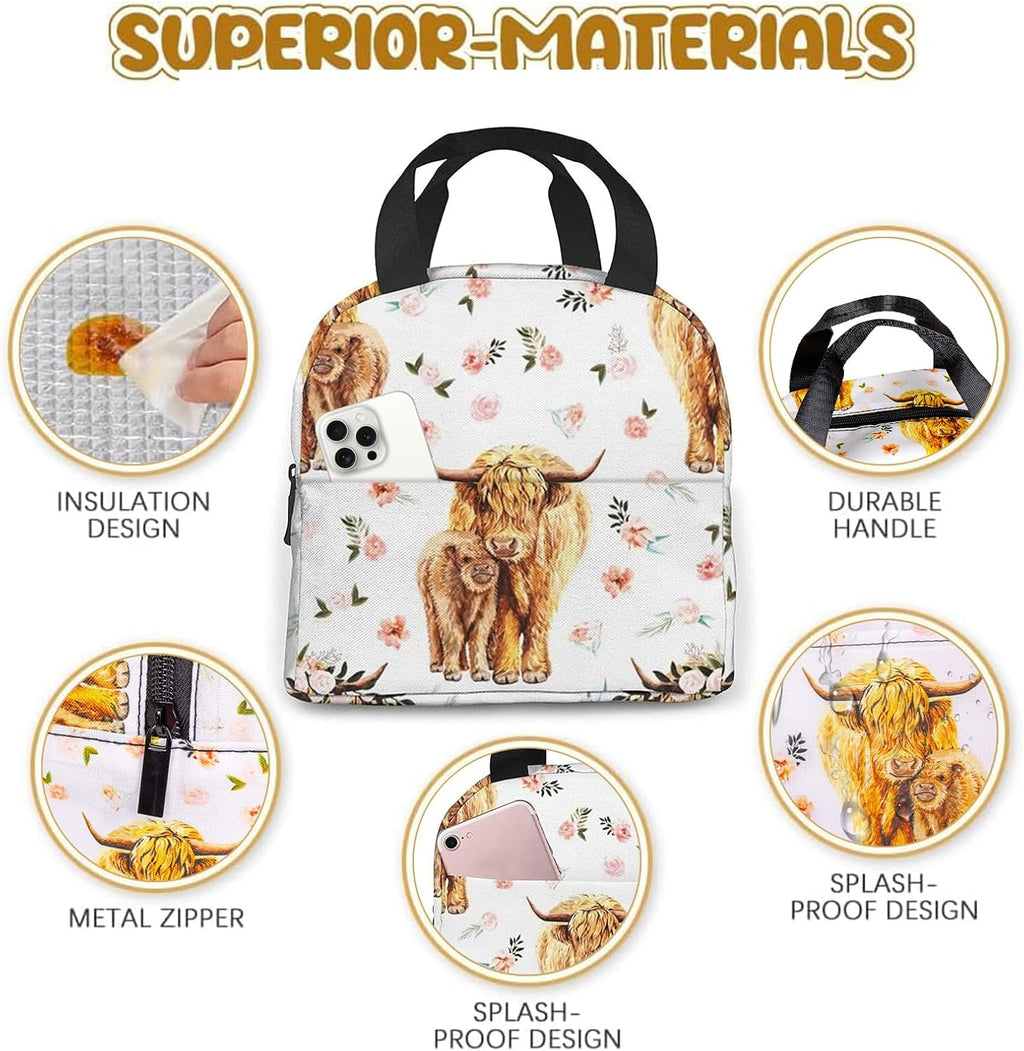 Highland Cow Insulated Lunch Bag
