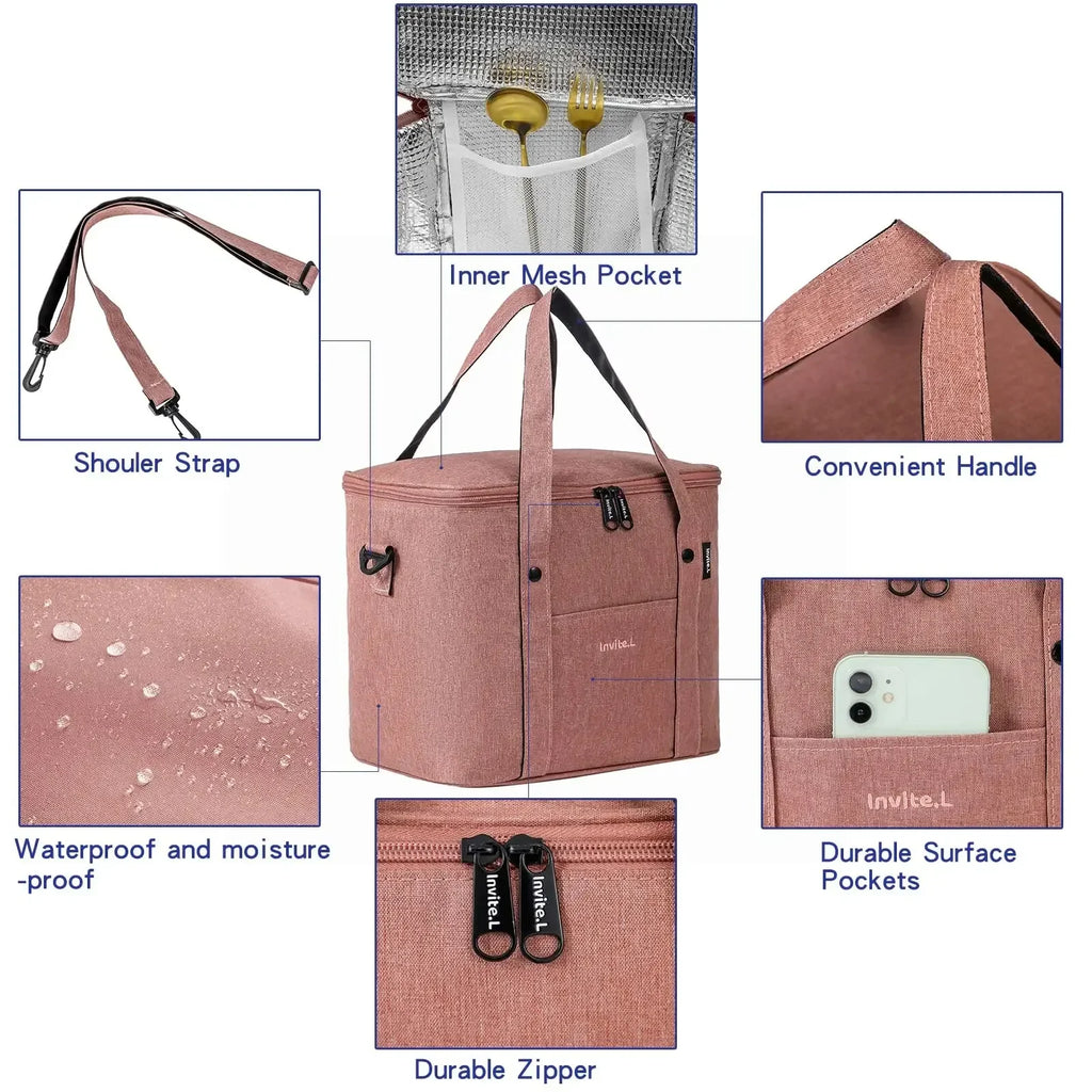 1Pc Insulated Lunch Bag for Men/Women, Reusable Large Lunch Cooler Box Tote Shoulder Strap for Work Office Picnic Beach Travel