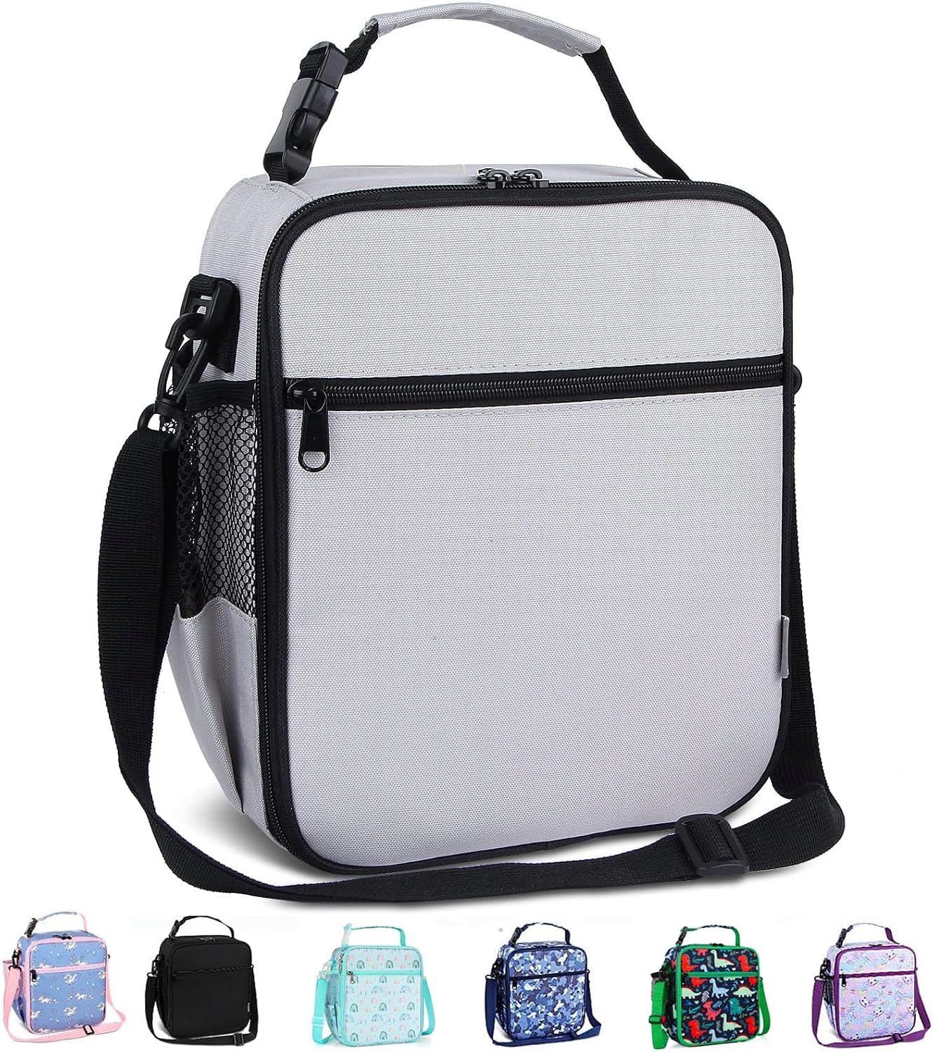 Kids Lunch Bag, Reusable Lunch Bag with Adjustable Strap, Insulated Picnic Bag (Dinosaur)