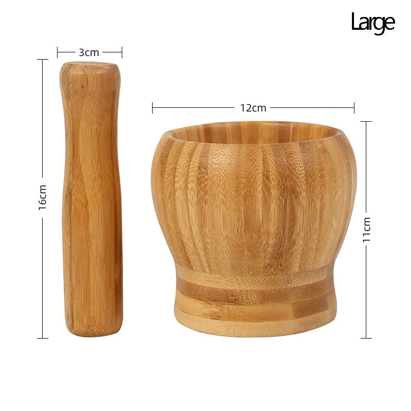 Traditional Bamboo Mortar and Pestle Set Garlic Grinder Herb Spice Masher Seasoning Crusher Kitchen Tool for Mash Spices Pepper