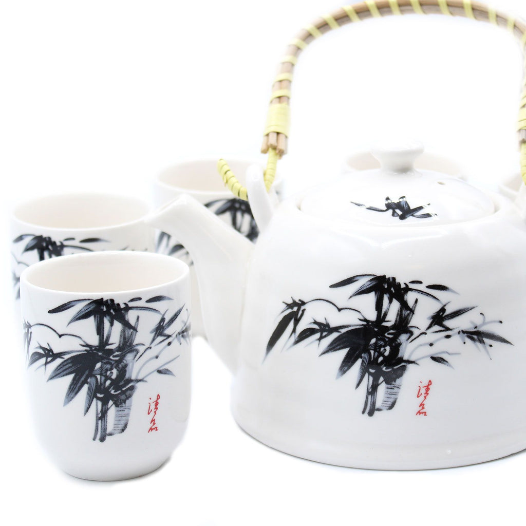 Herbal Teapot Set - White Stone Oriental Design