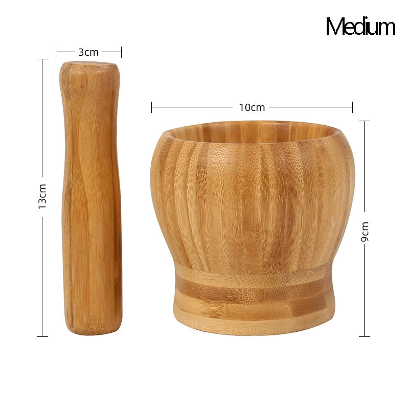 Traditional Bamboo Mortar and Pestle Set Garlic Grinder Herb Spice Masher Seasoning Crusher Kitchen Tool for Mash Spices Pepper