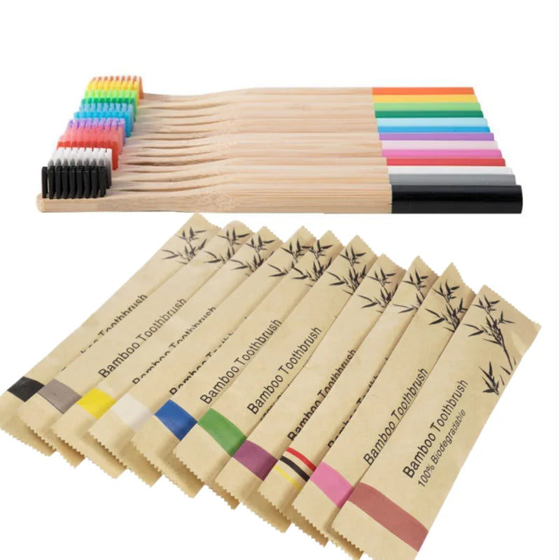 20 Pcs Kids Bamboo Toothbrush Natural Soft Bristle Bpa-Free various Colours