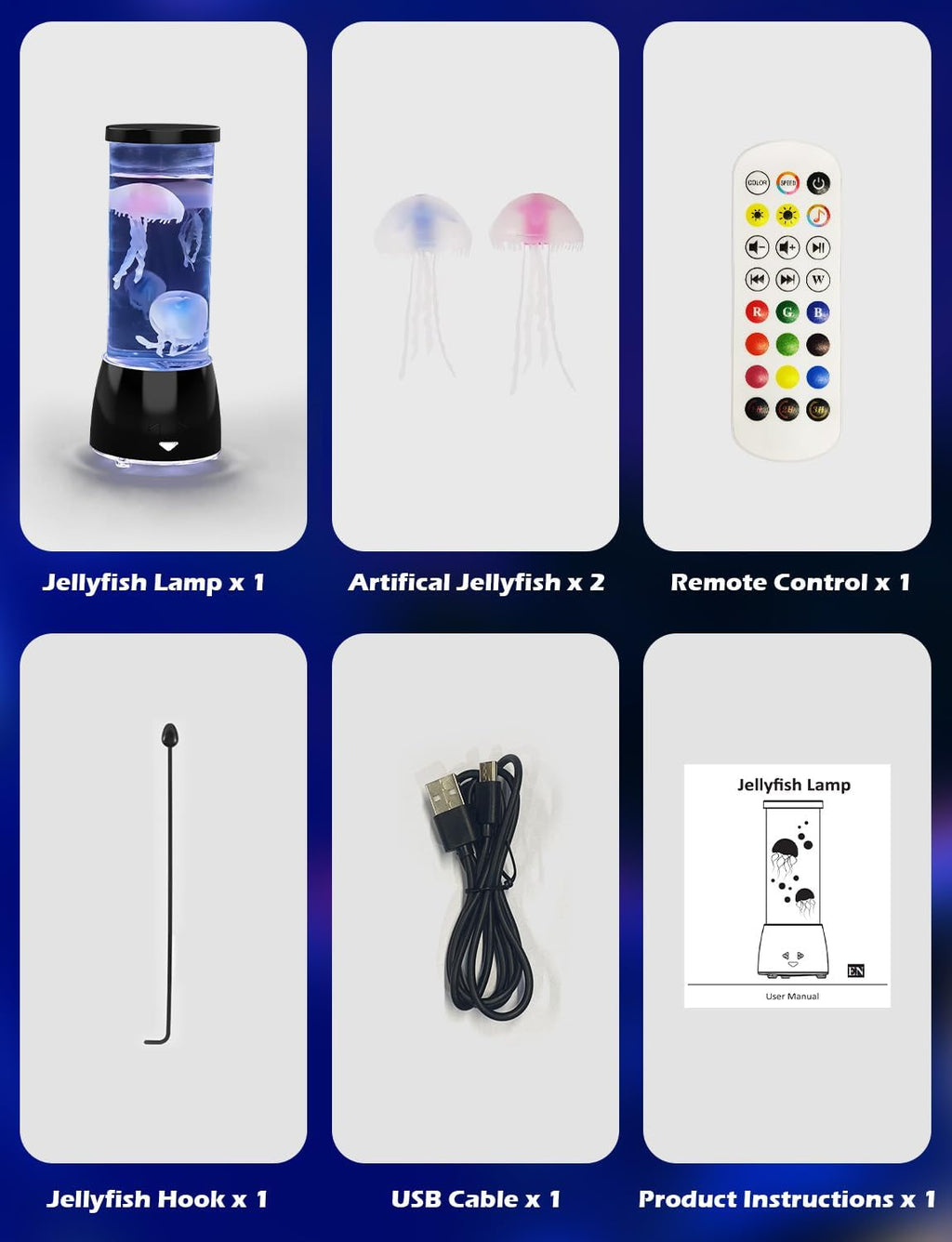 Jellyfish Lamp, Jelly Fish Light Lamp with Music Bluetooth Speaker & White Noise, 10 Color Changing Jellyfish Aquarium with Speed Control Sensory Mood Light for Relax, Christmas Gift for Kids
