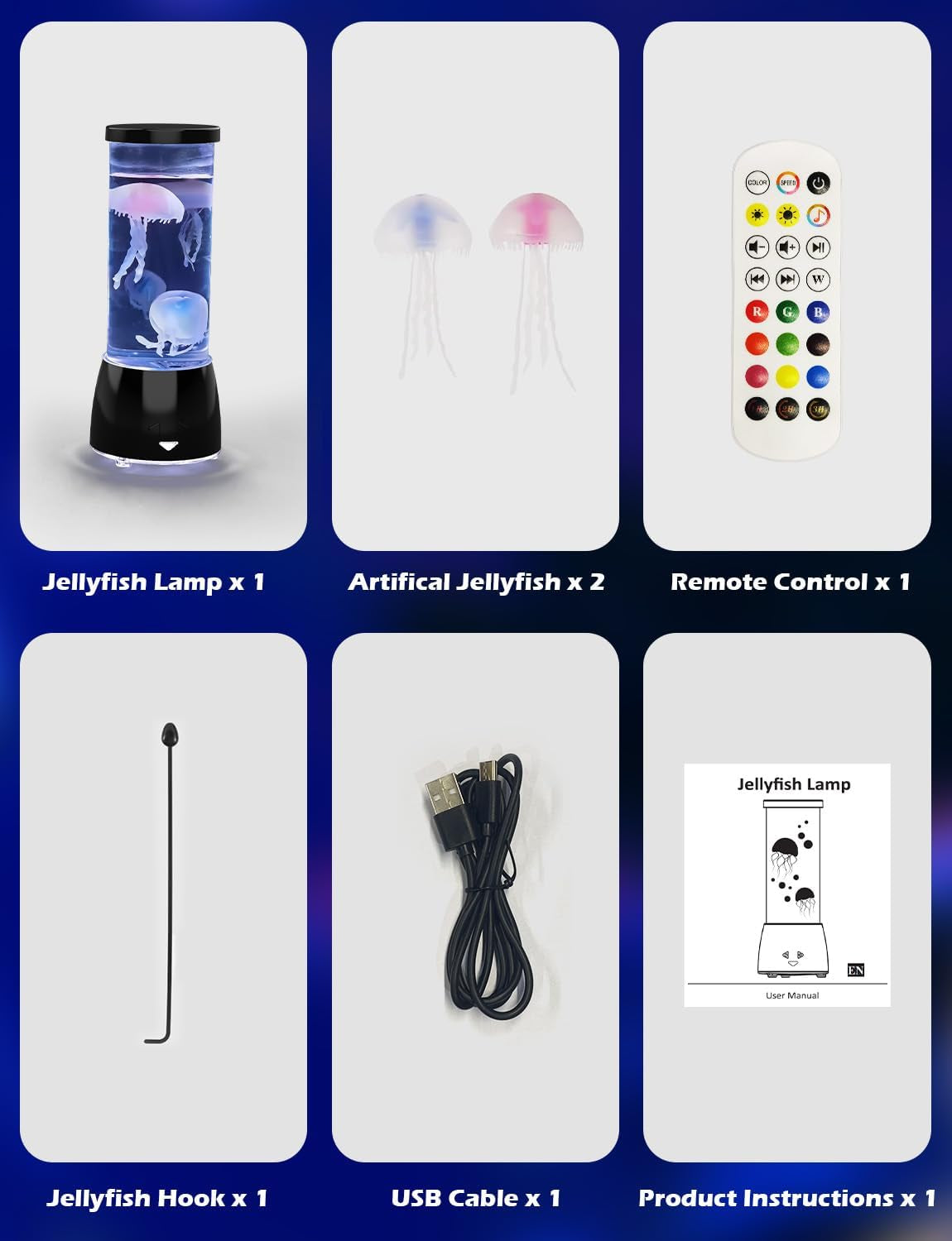 Jellyfish Lamp, Jelly Fish Light Lamp with Music Bluetooth Speaker & White Noise, 10 Color Changing Jellyfish Aquarium with Speed Control Sensory Mood Light for Relax, Christmas Gift for Kids