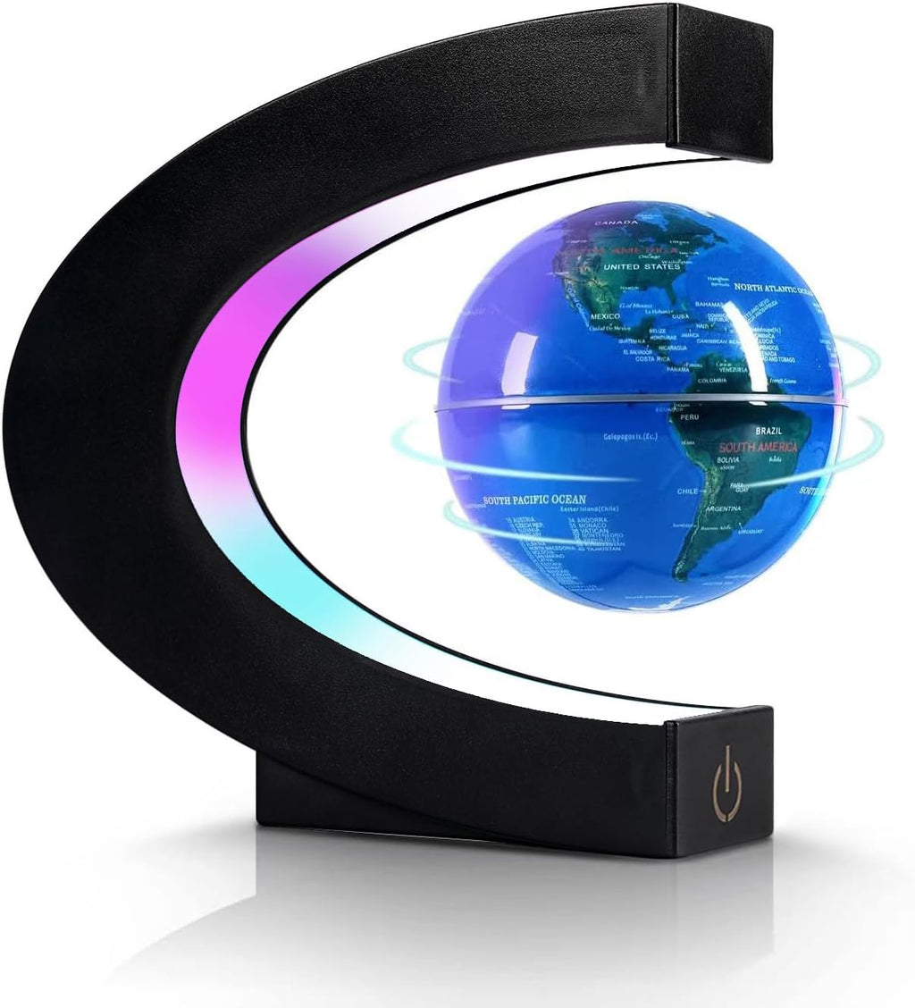 Magnetic Levitation Floating Globe, Levitating C Shape with LED Lights Touch Control for Educational Home Office Decor, Anniversary Creative Gift(3.3 Inches Globe)