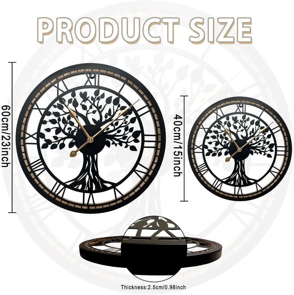 Tree of Life Wall Clock, Clocks for Living Room, Kitchen Clock Quiet and No Ticking, Suitable for Wall Decor, Living Room Decoration, Kitchen Decoration(40Cm)