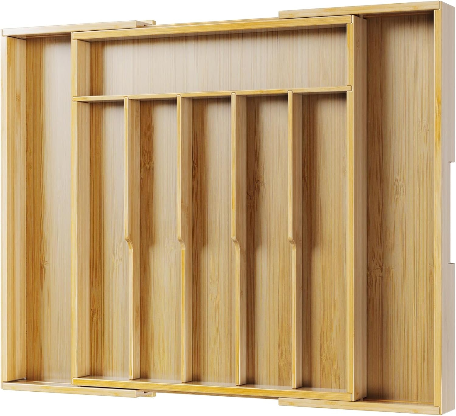 Silverware Organizer - Expandable Bamboo Kitchen Drawer Organizer, Adjustable Cutlery Tray for Kitchen Storage & Organisation, 33.6 X 4.5 X 29.0-47.0 Cm