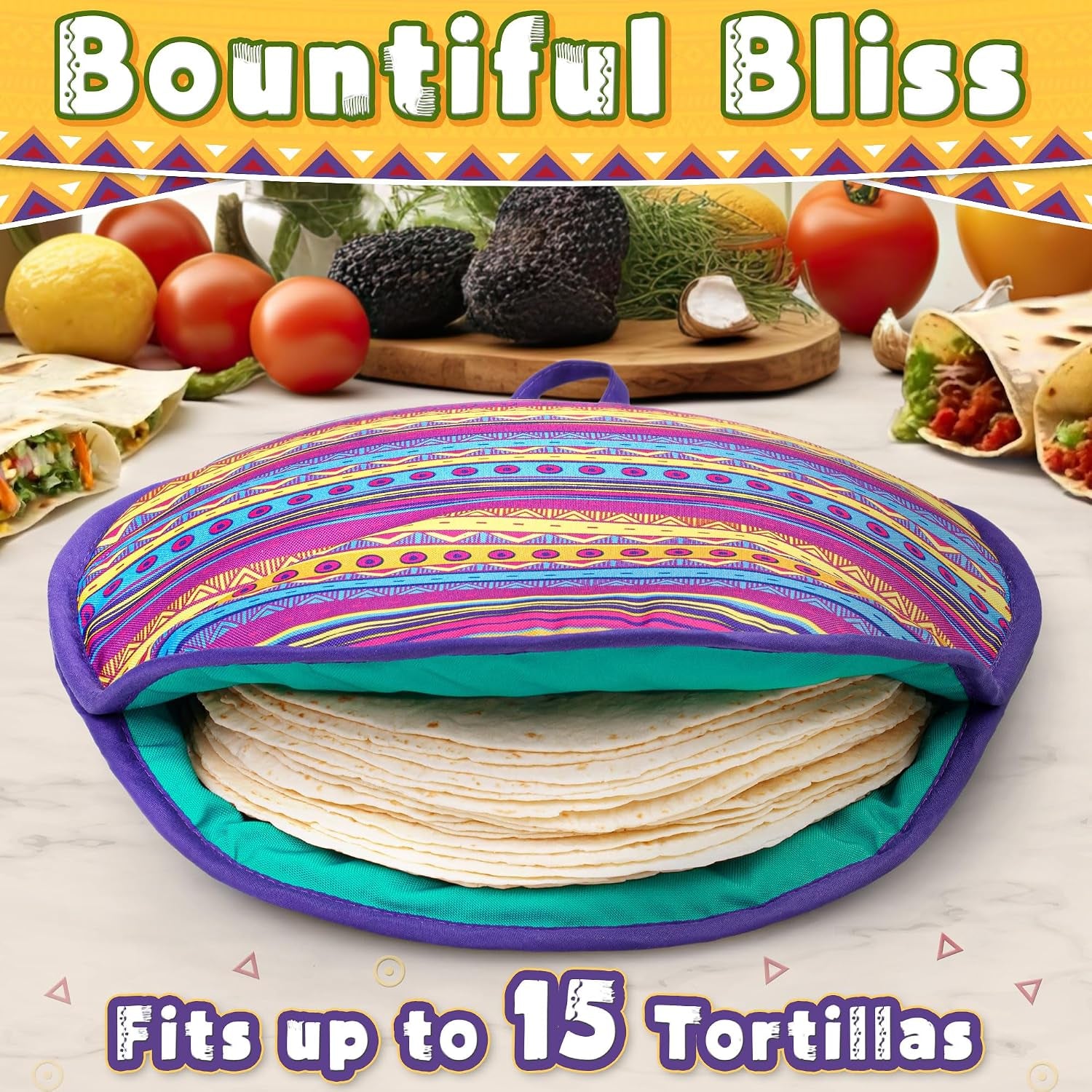 Tortilla Warmer Pouch (Multicolour, 12 Inch), Microwavable Fabric Tortilla Heater Pouch to Keep Tortillas Soft & Warm, Insulated Heat Keeper for Flour & Corn Shells, Ideal for Tacos & More by