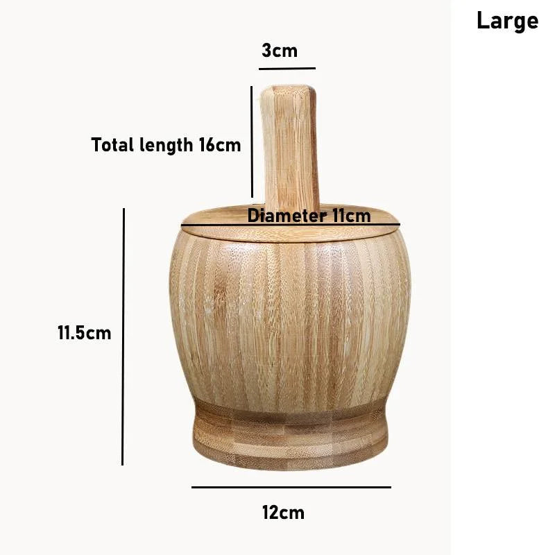 Traditional Bamboo Mortar and Pestle Set Garlic Grinder Herb Spice Masher Seasoning Crusher Kitchen Tool for Mash Spices Pepper