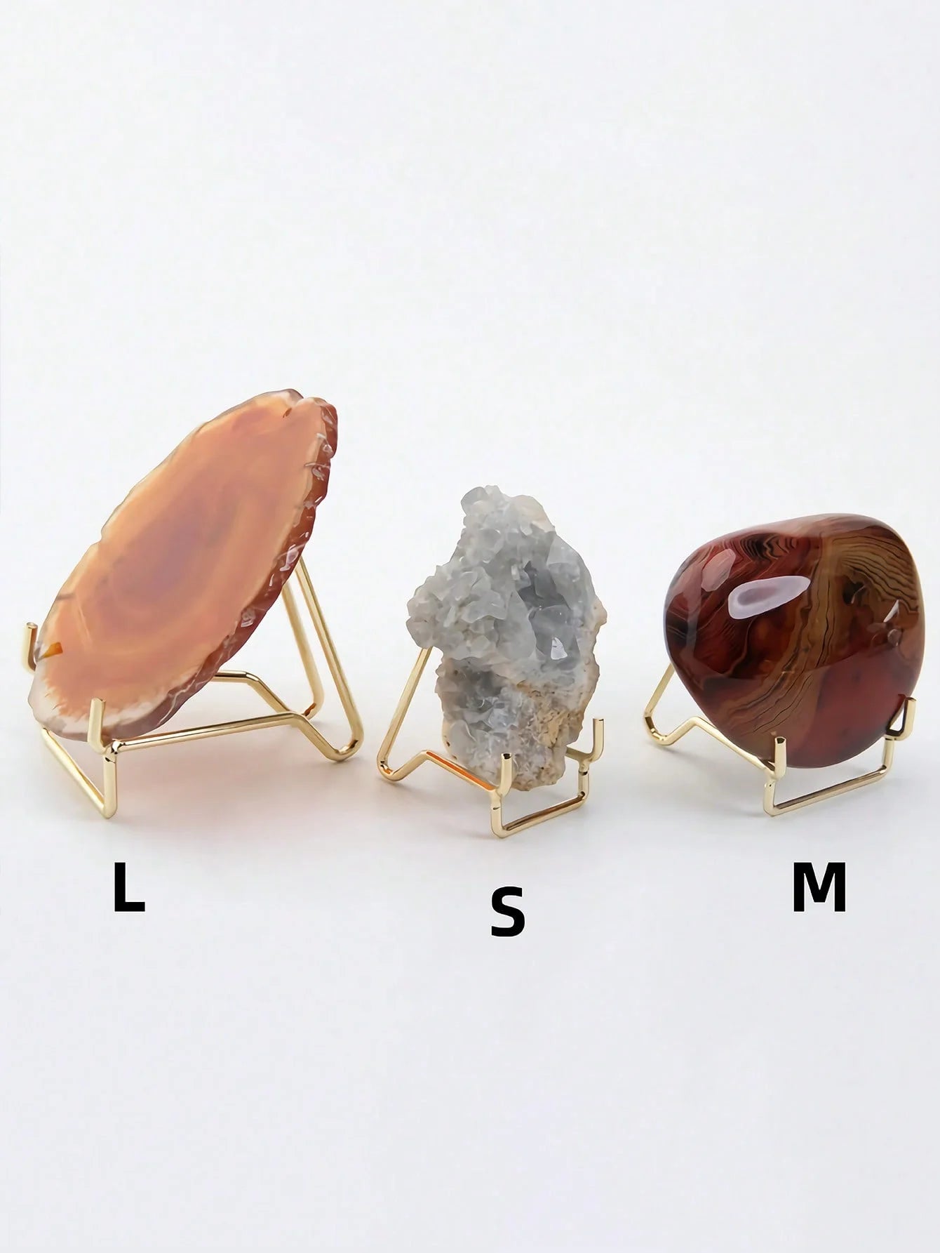 1Pcs Rock Display Stand Gold Metal Easel Stands Crystals Holder for Display Collectibles Crystals, Rocks, Geodes, Heart Stones,