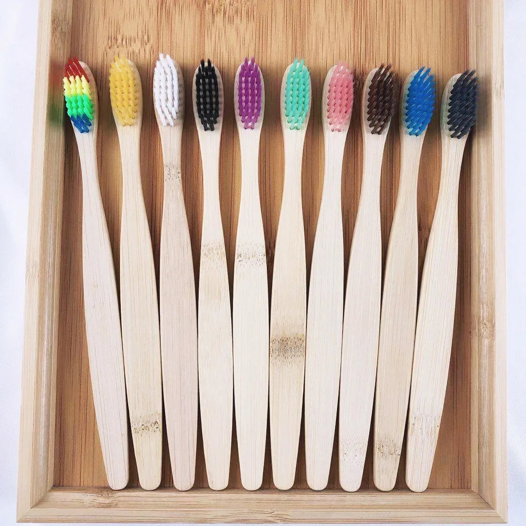 10Pcs Colorful Natural Bamboo Toothbrush Soft Bristle Charcoal Teeth Whitening Soft Dental Oral Care