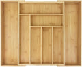 Cutlery Tray Bamboo Drawer Organiser Expandable from 32 X 43Cm to 52 X 43Cm, 5Cm Depth, Waterproof Utensil Holder 6 to 8 Separate Slots for Kitchen, Bedroom, Office